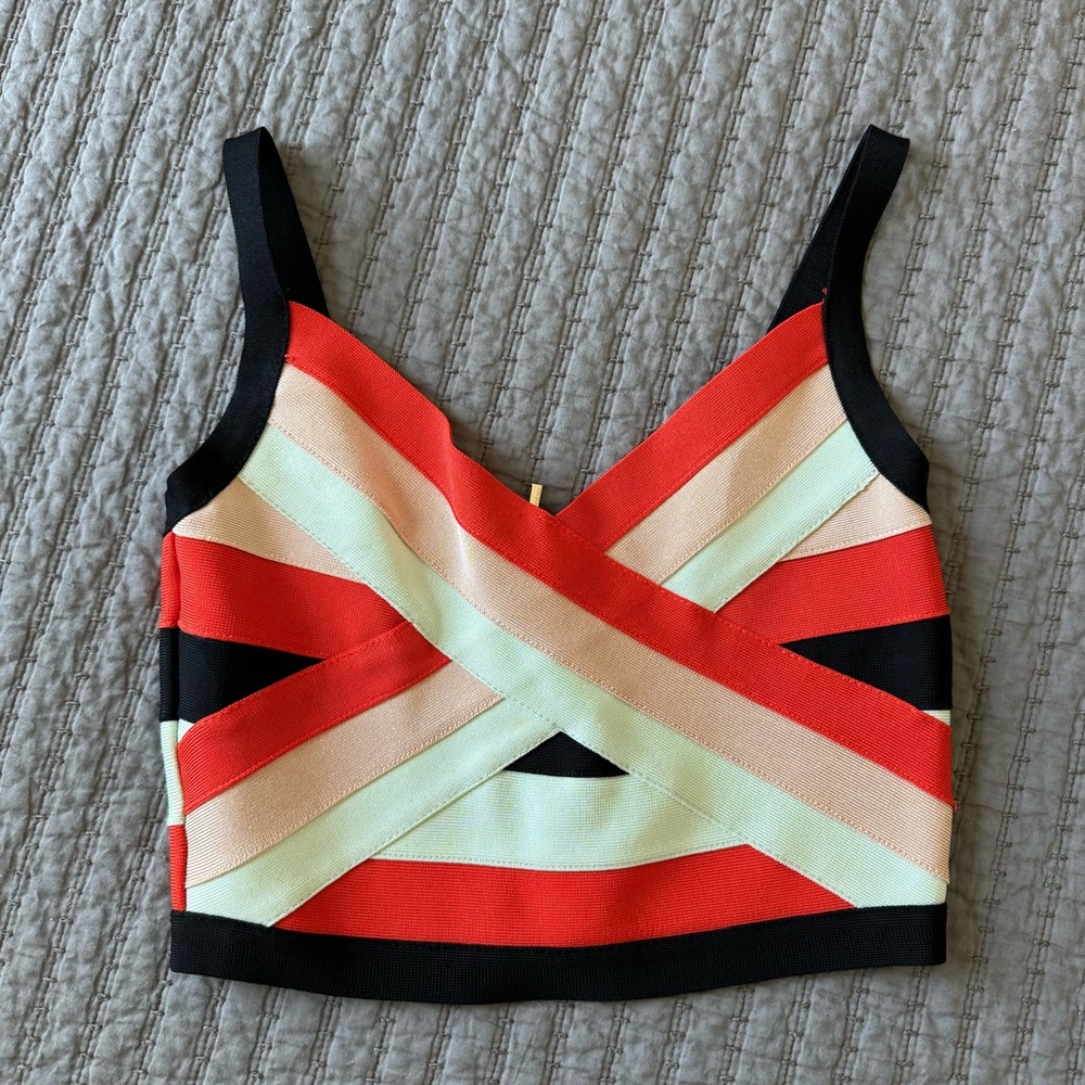 Bebe Bandage Colourblock Crop Top